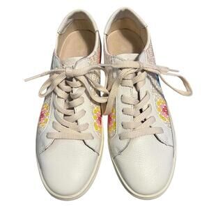 Soludos Ibiza Granny Leather Sneakers With Embroidered Designs, Size 9.5